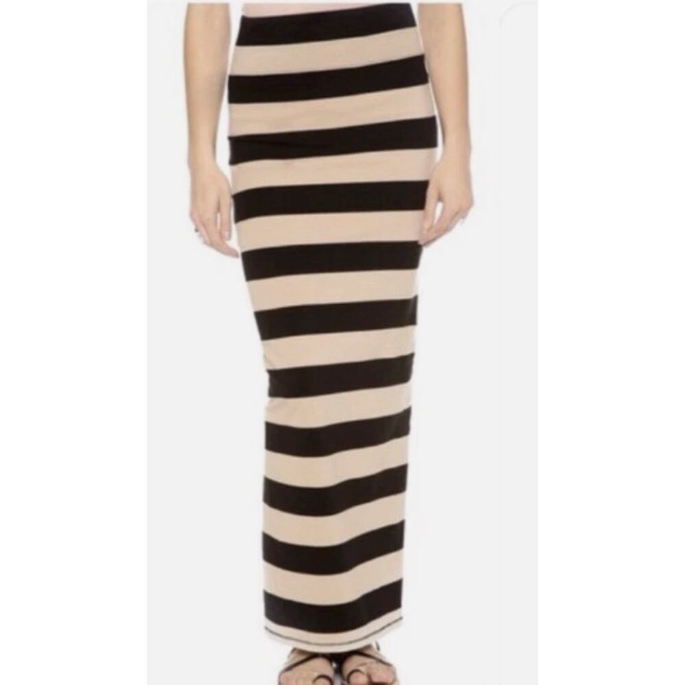 Free People Rugby Stripe Maxi Skirt Cream Black Cotton Blend Size S - Picture 15 of 15